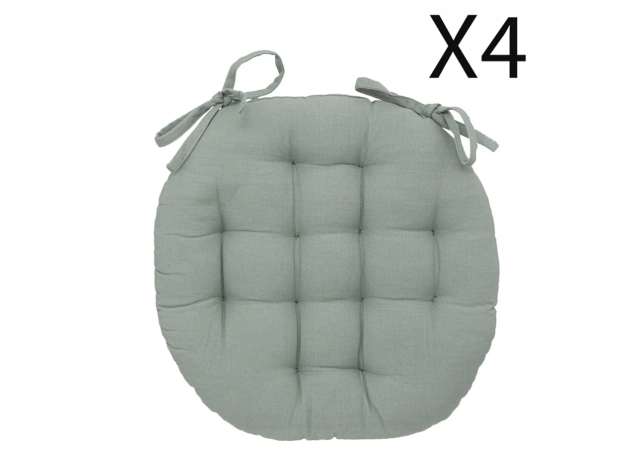 Lot de 4 coussins de chaise rond, coussins d'assise en coton coloris vert céladon