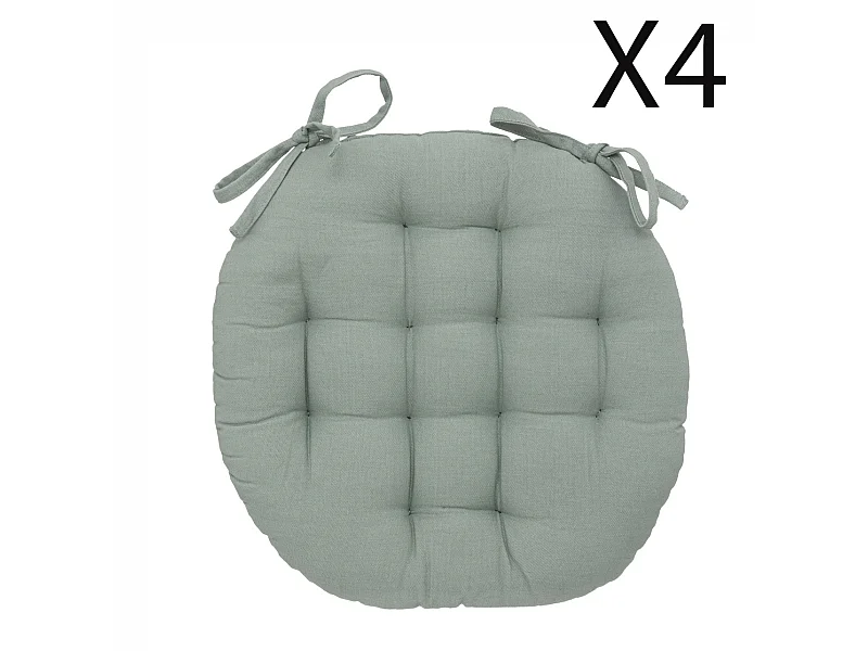 Lot de 4 coussins de chaise rond, coussins d'assise en coton coloris vert céladon