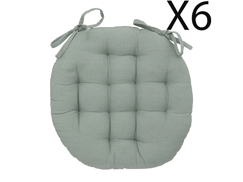 Lot de 6 coussins de chaise rond, coussins d'assise en coton coloris vert céladon