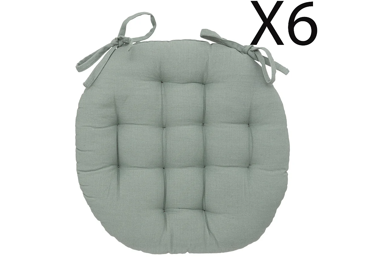 Lot de 6 coussins de chaise rond, coussins d'assise en coton coloris vert céladon