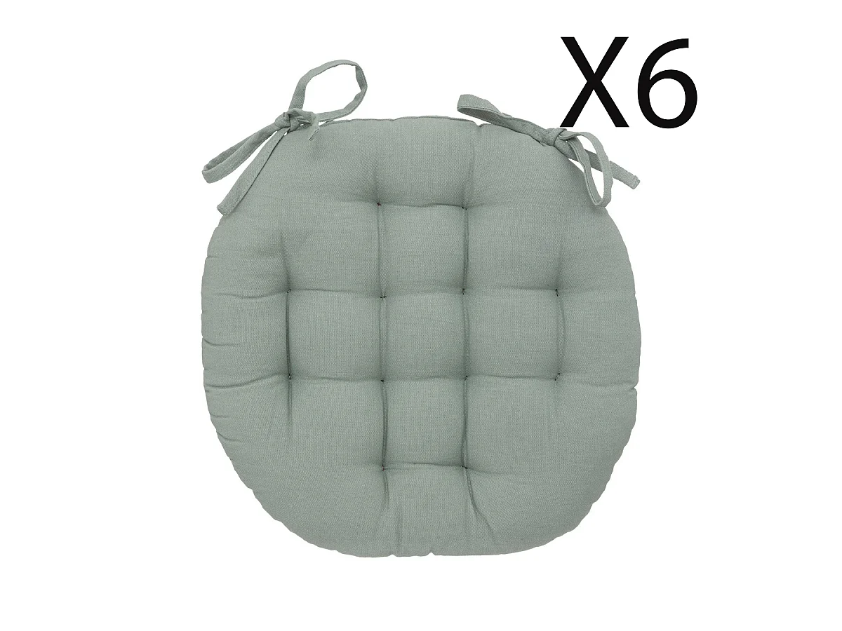 Lot de 6 coussins de chaise rond, coussins d'assise en coton coloris vert céladon