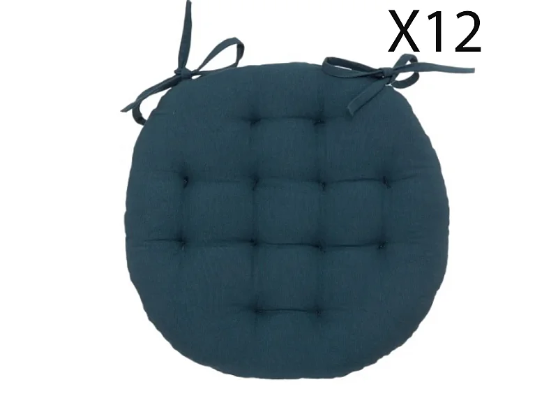 Lot de 12 coussins de chaise rond, coussins d'assise en coton coloris bleu foncé