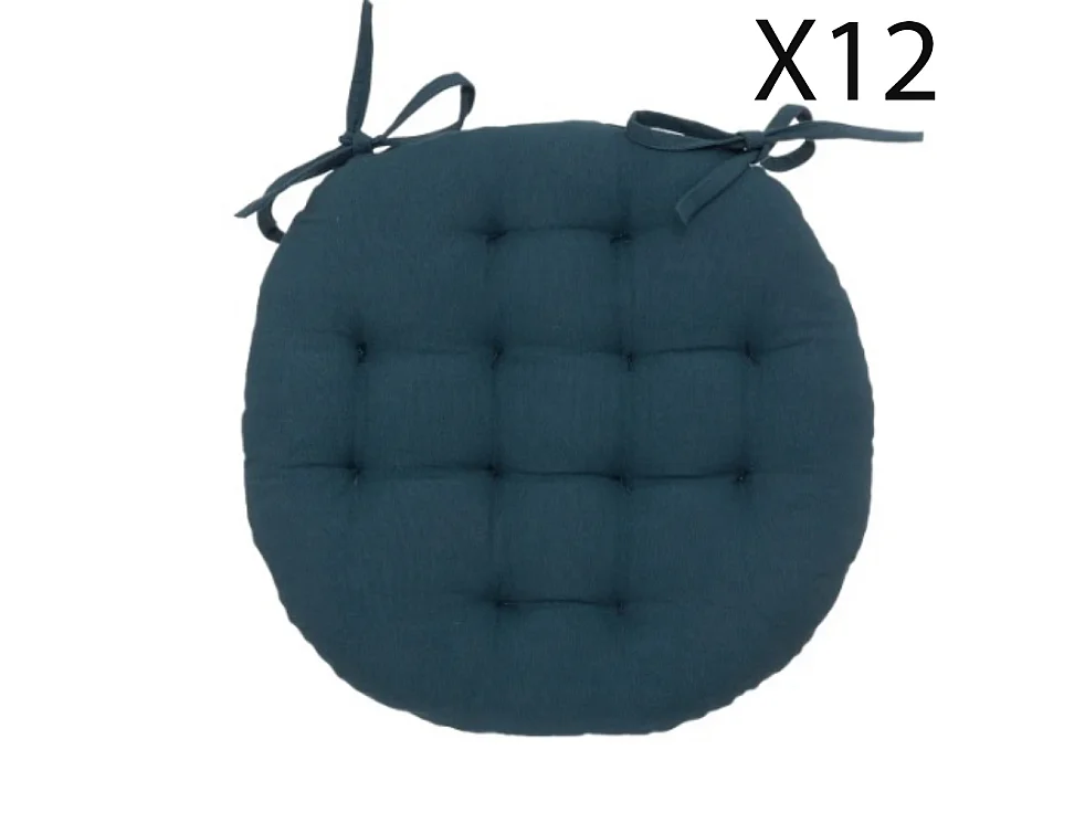 Lot de 12 coussins de chaise rond, coussins d'assise en coton coloris bleu foncé