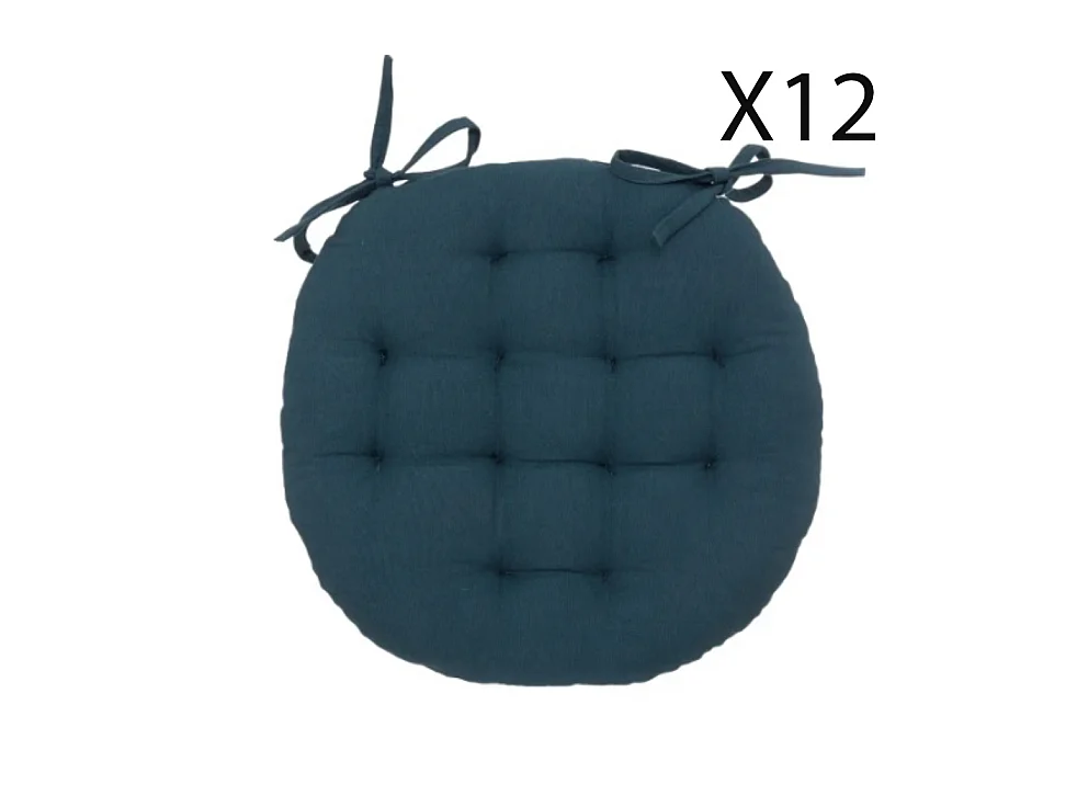 Lot de 12 coussins de chaise rond, coussins d'assise en coton coloris bleu foncé