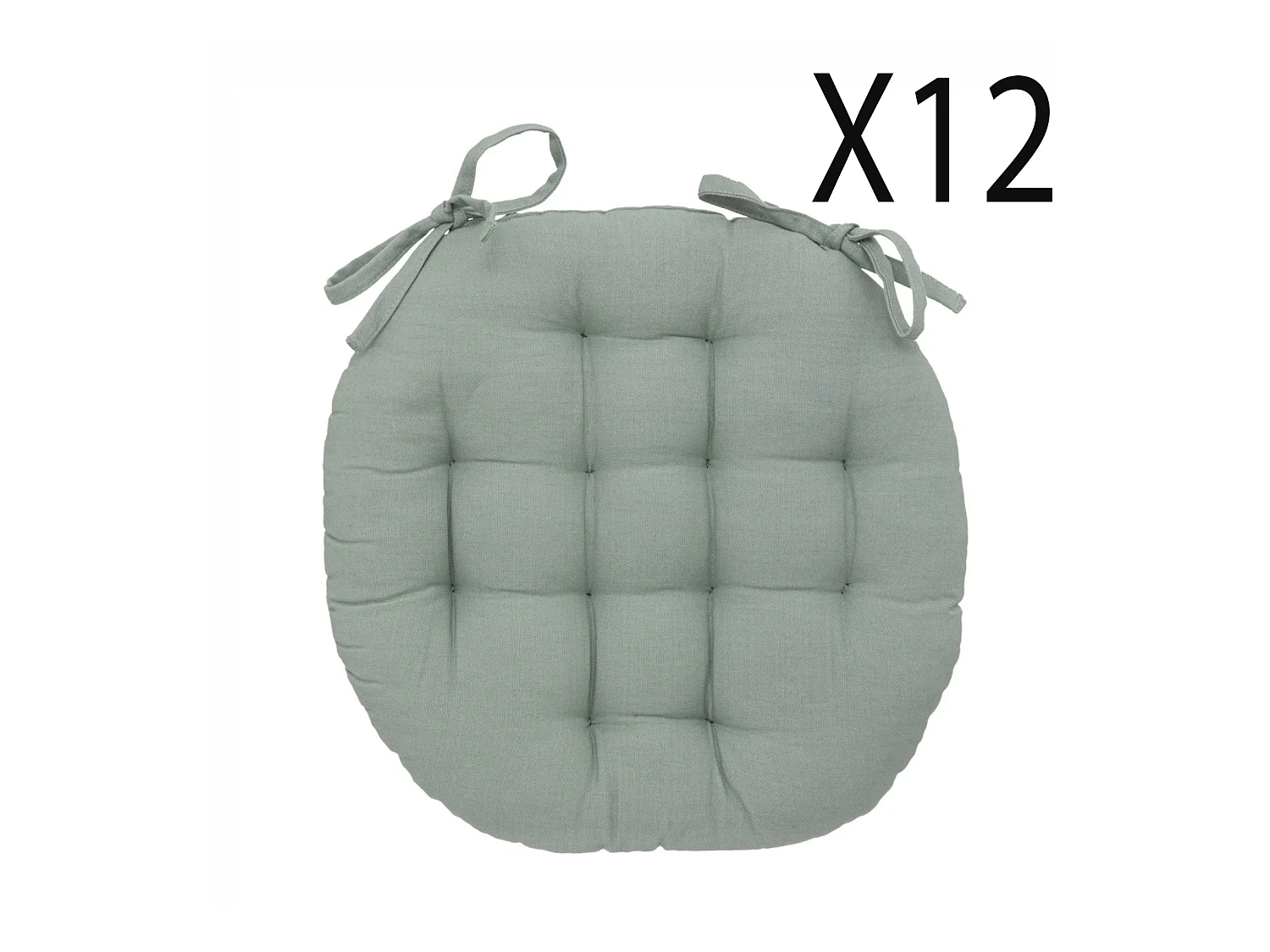 Lot de 12 coussins de chaise rond, coussins d'assise en coton coloris vert céladon