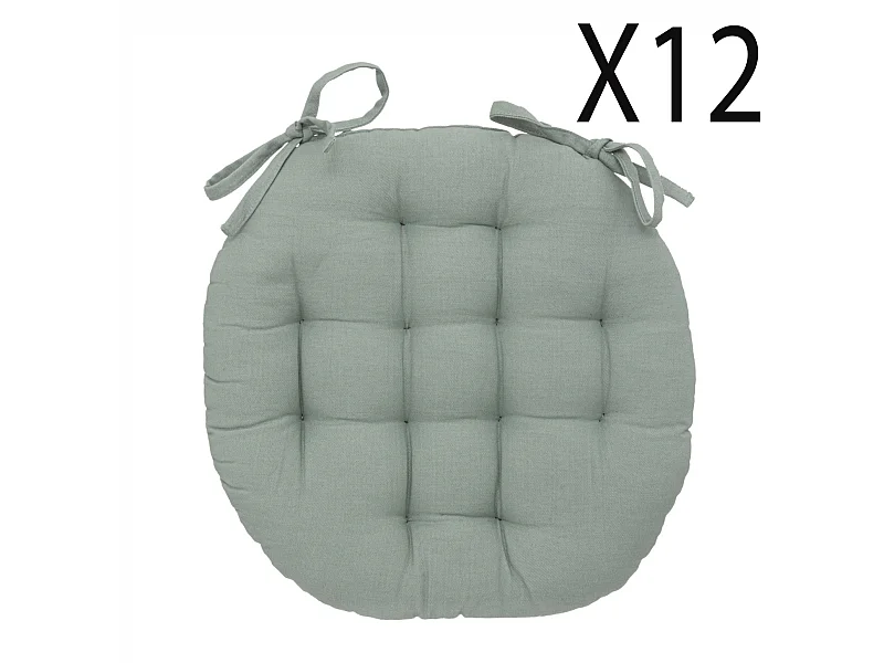 Lot de 12 coussins de chaise rond, coussins d'assise en coton coloris vert céladon