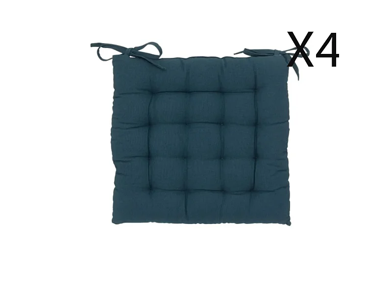 Lot de 4 coussins de chaise, galette de siège en coton coloris bleu foncé