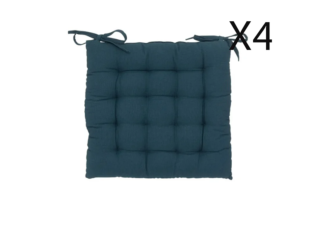 Lot de 4 coussins de chaise, galette de siège en coton coloris bleu foncé