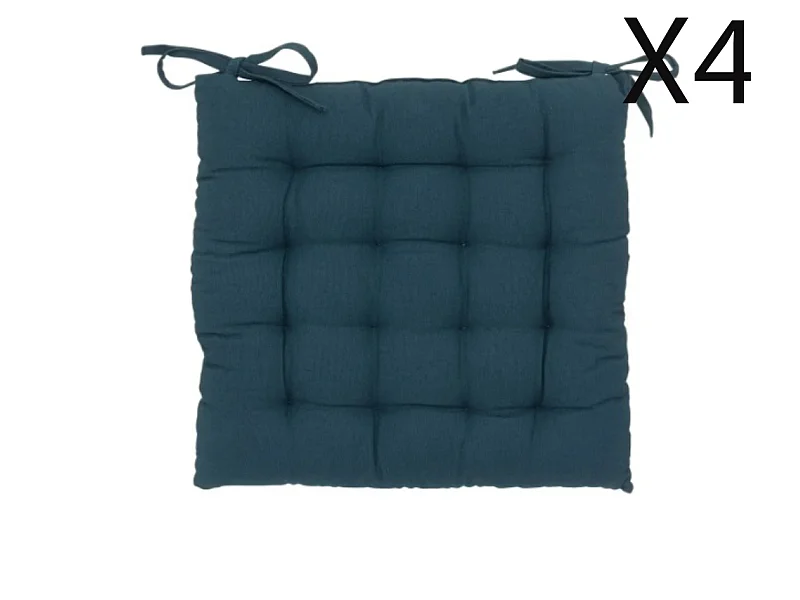 Lot de 4 coussins de chaise, galette de siège en coton coloris bleu foncé