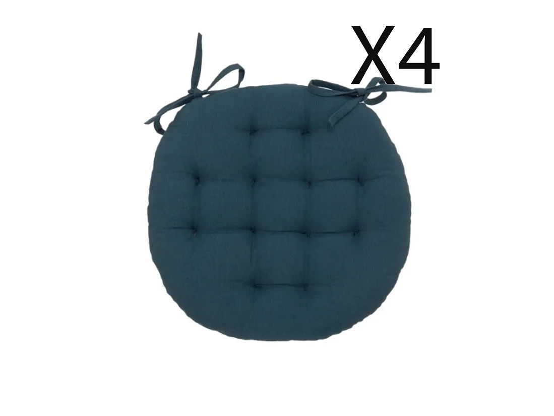 Lot de 4 coussins de chaise rond, coussins d'assise en coton coloris bleu foncé