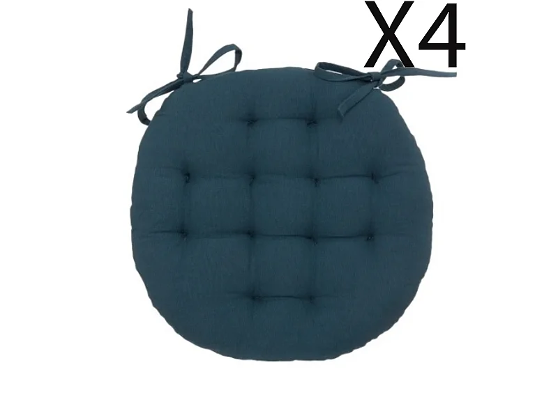 Lot de 4 coussins de chaise rond, coussins d'assise en coton coloris bleu foncé