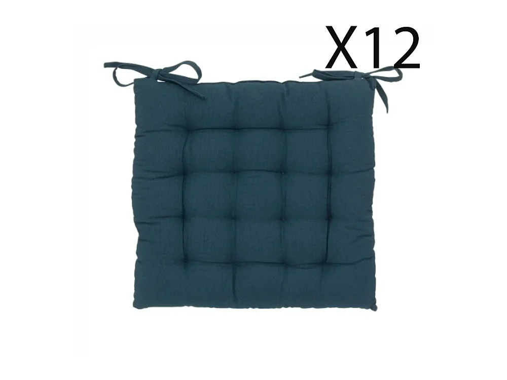 Lot de 12 coussins de chaise, coussin d'assise en coton coloris bleu foncé