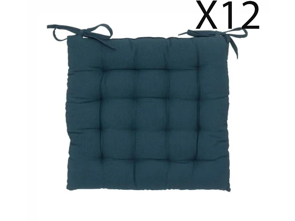 Lot de 12 coussins de chaise, coussin d'assise en coton coloris bleu foncé