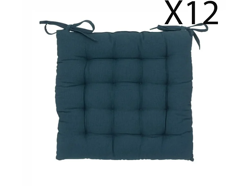 Lot de 12 coussins de chaise, coussin d'assise en coton coloris bleu foncé
