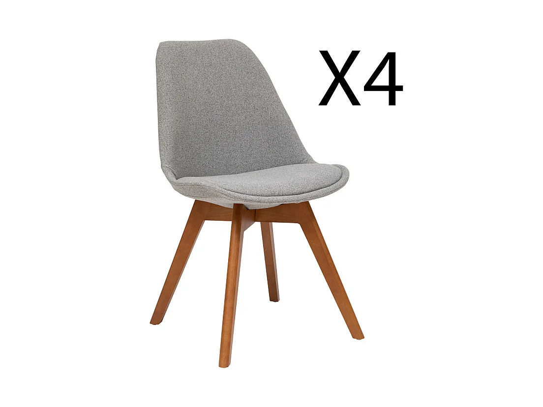 Lot de 4 chaises de table en tissu polyester gris avec pieds en bois foncé