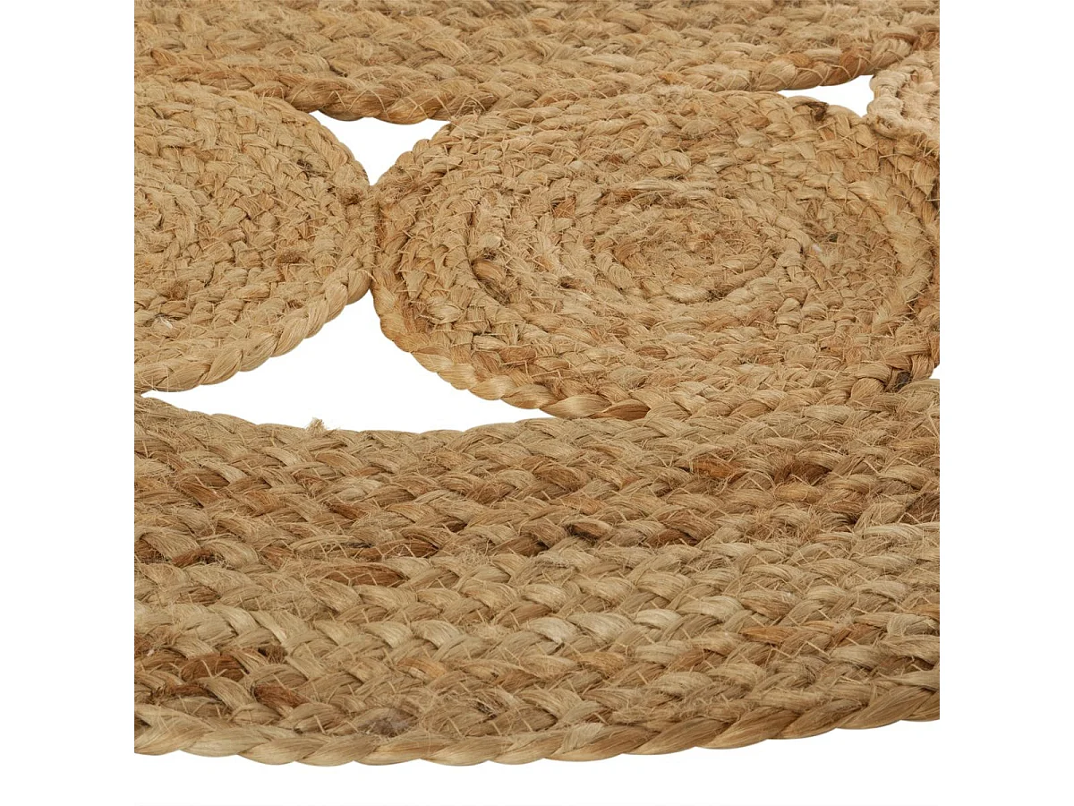 Tapis rond avec pompons, moquette carpette en jute tressé coloris naturel