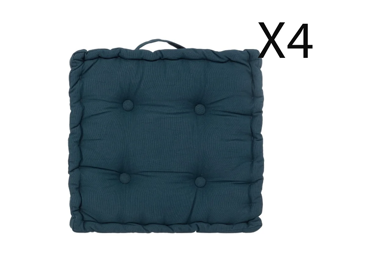 Lot de 4 coussins de sol carré, coussin d'assise en coton coloris bleu foncé