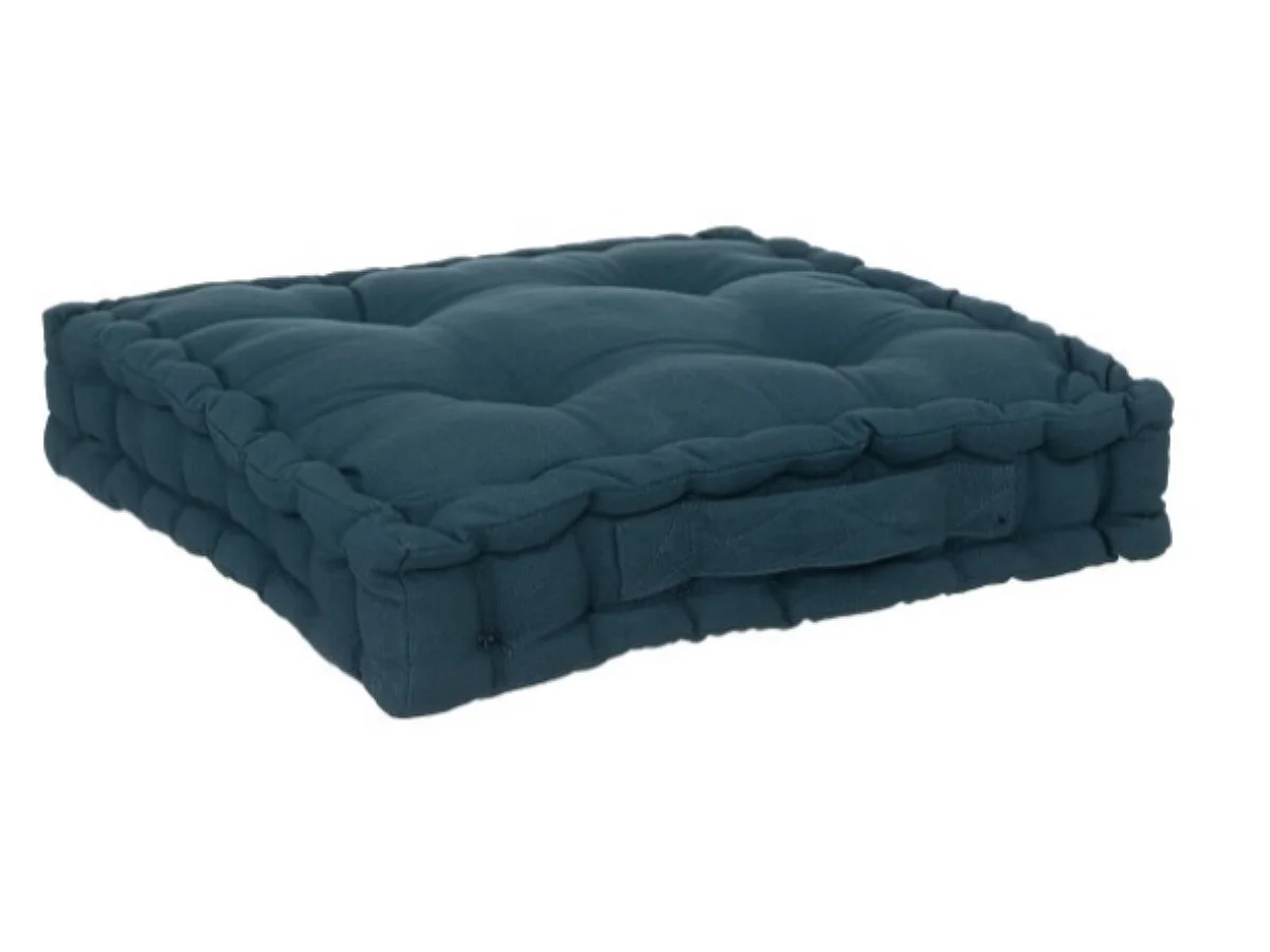 Lot de 4 coussins de sol carré, coussin d'assise en coton coloris bleu foncé