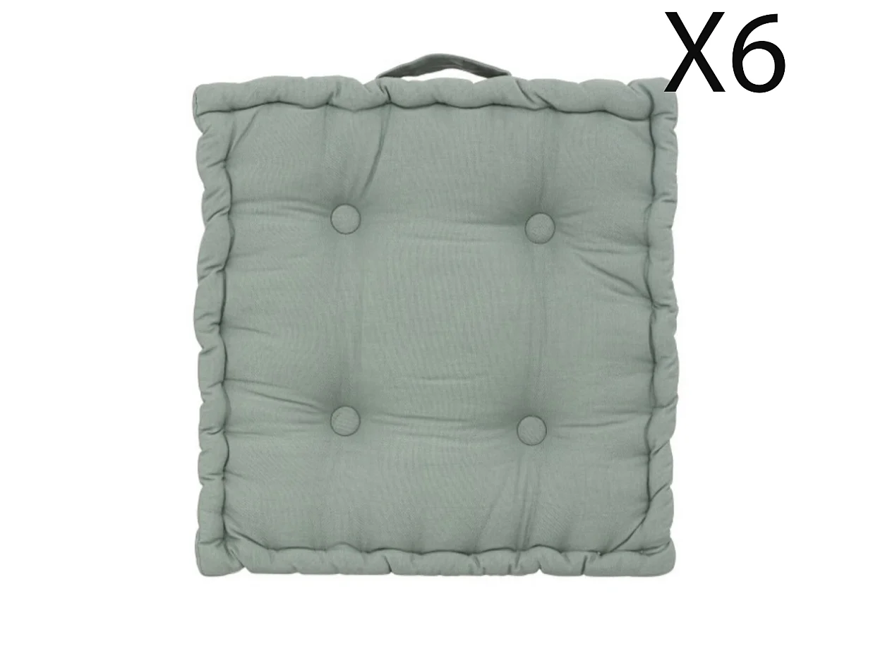 Lot de 6 coussins de sol carré, coussin d'assise en coton coloris vert céladon