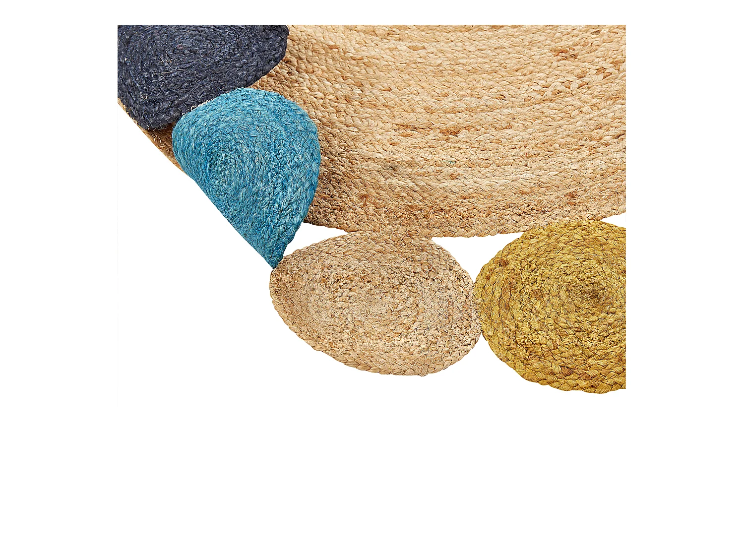 Teppich Jute natürlich rund ø 140 cm mit Kreisen bunt zweiseitig Boho Vostan