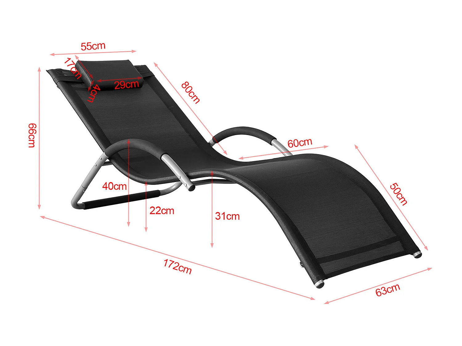 Transat de Jardin Chaise Longue Bain de Soleil - Noir OGS38-SCH SoBuy