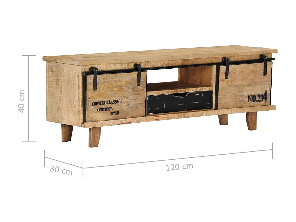 Mueble TV buffet TV diseño práctico 120 cm madera maciza de mango 2502026