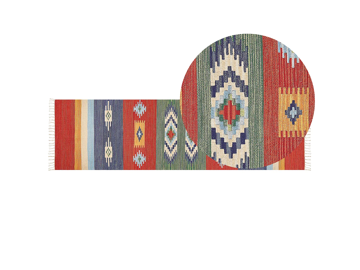 Kelim-Teppich Baumwolle bunt 80x300 cm handgewebt geometrisches Muster Kamaris