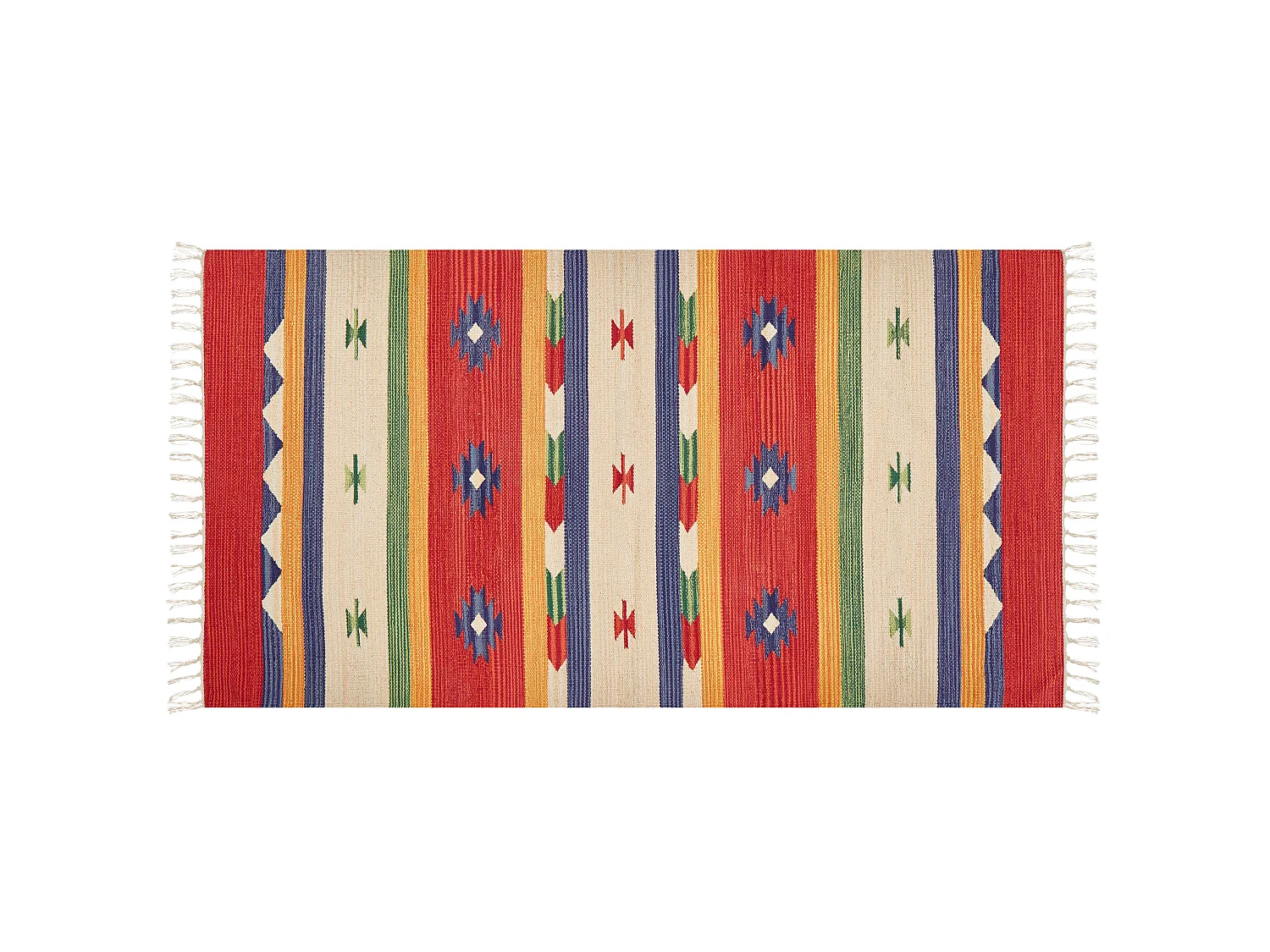 Kelim-Teppich Baumwolle bunt 80 x 150 cm handgewebt geometrisches Muster Alapars