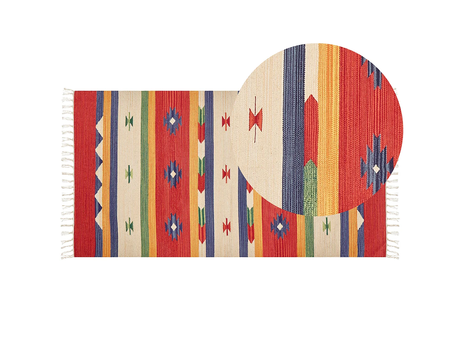 Kelim-Teppich Baumwolle bunt 80 x 150 cm handgewebt geometrisches Muster Alapars