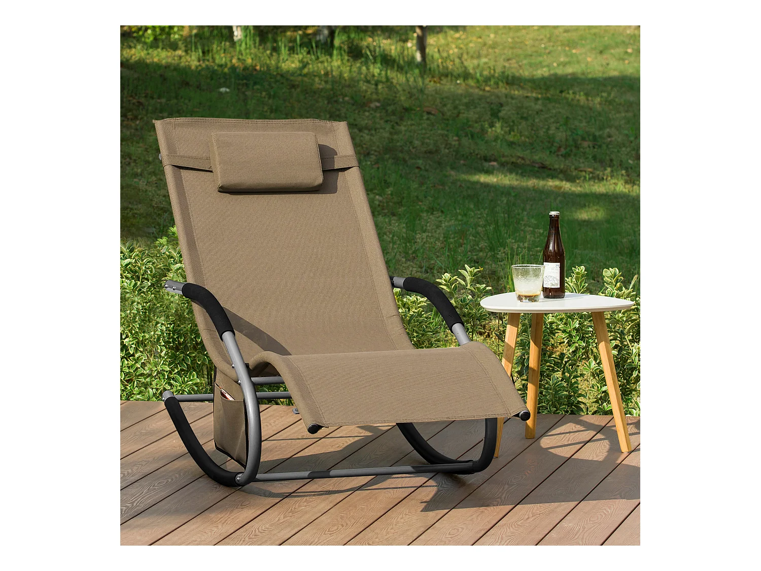 SoBuy OGS28-BR x2 Set van 2 Comfortabele Ligstoel Swingstoel Schommelligstoel Schommelbanken Zonnebed - Tuin - Terras - Bruin