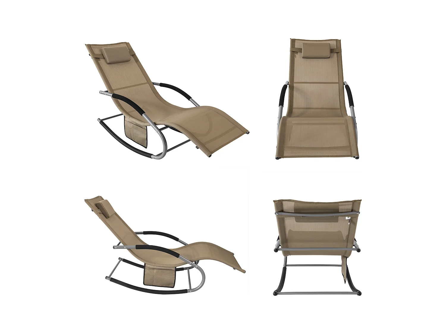 SoBuy OGS28-BR x2 Set van 2 Comfortabele Ligstoel Swingstoel Schommelligstoel Schommelbanken Zonnebed - Tuin - Terras - Bruin