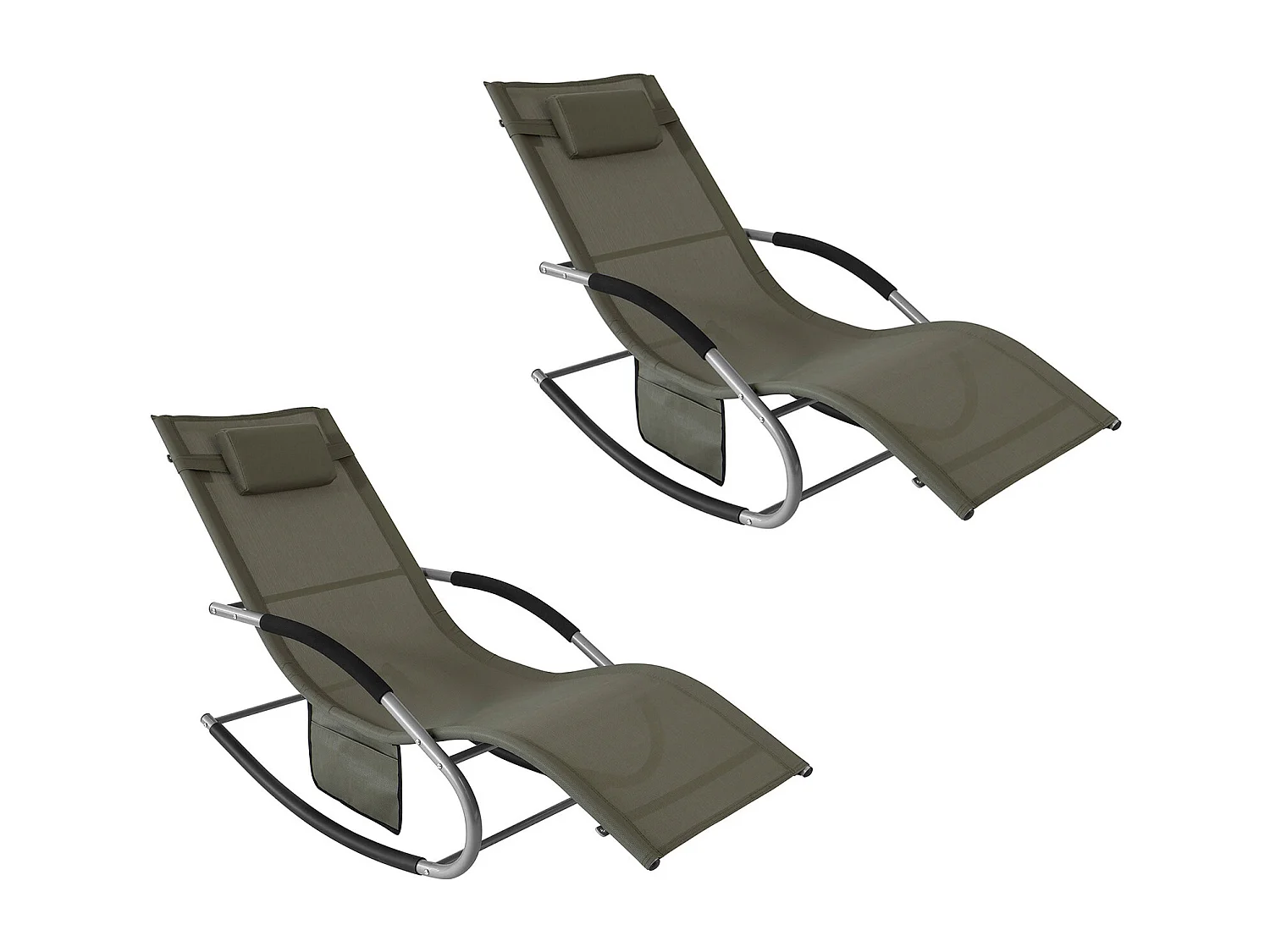 SoBuy OGS28-BR x2 Set van 2 Comfortabele Ligstoel Swingstoel Schommelligstoel Schommelbanken Zonnebed - Tuin - Terras - Bruin