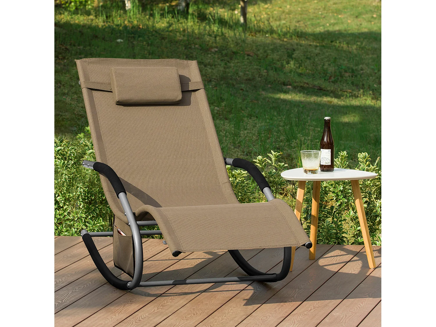 SoBuy OGS28-BR x2 Set van 2 Comfortabele Ligstoel Swingstoel Schommelligstoel Schommelbanken Zonnebed - Tuin - Terras - Bruin