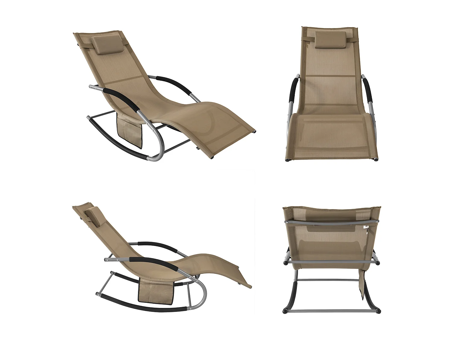 SoBuy OGS28-BR x2 Set van 2 Comfortabele Ligstoel Swingstoel Schommelligstoel Schommelbanken Zonnebed - Tuin - Terras - Bruin