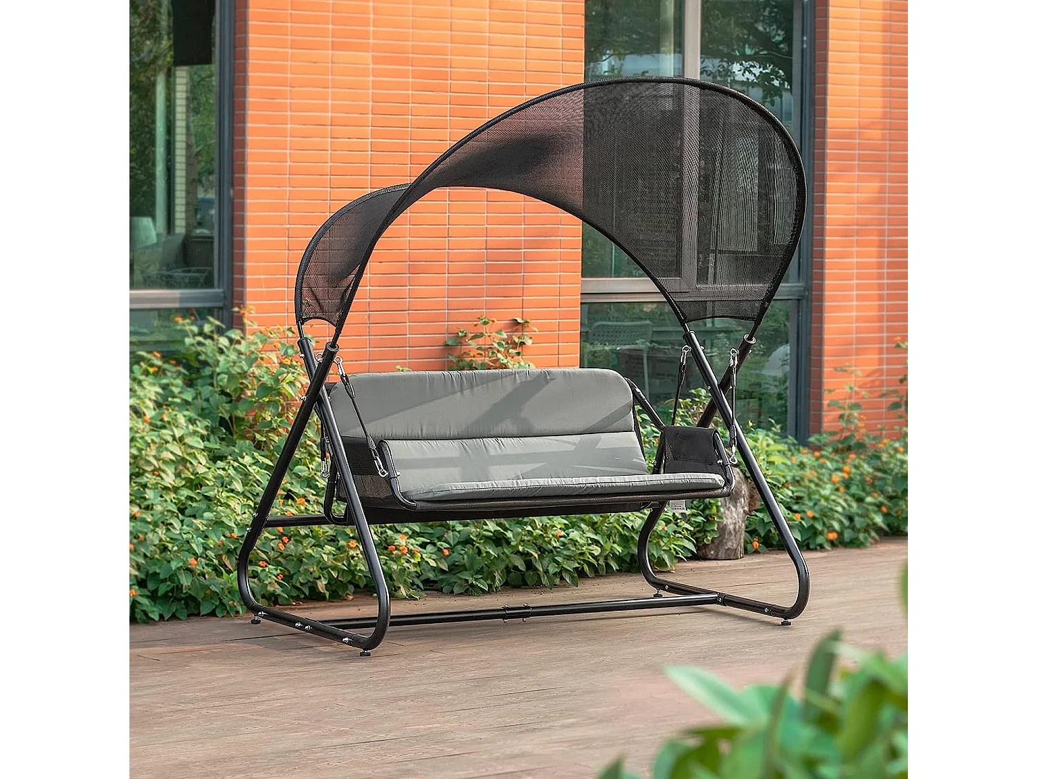 SoBuy Sedia a dondolo Altalena da giardino Dondolo panca da giardino con tenda da sole grigio capacità di carico 300 kg OGS58-HG