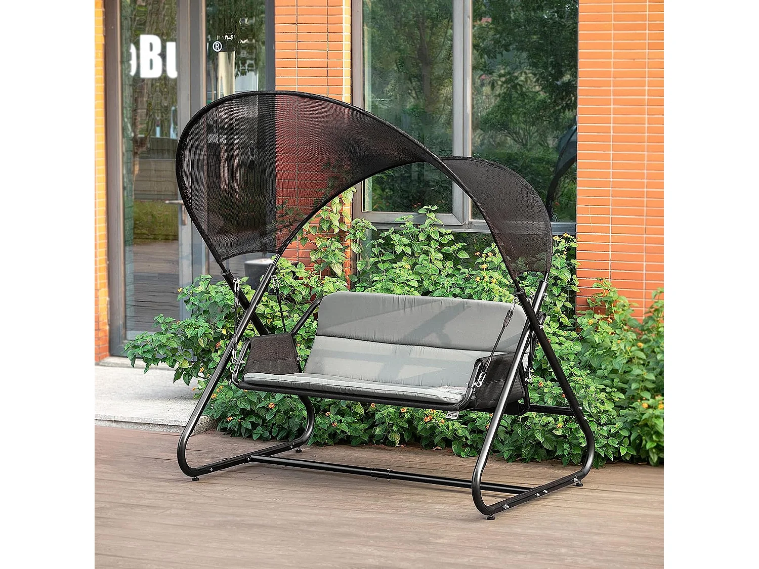 SoBuy Sedia a dondolo Altalena da giardino Dondolo panca da giardino con tenda da sole grigio capacità di carico 300 kg OGS58-HG