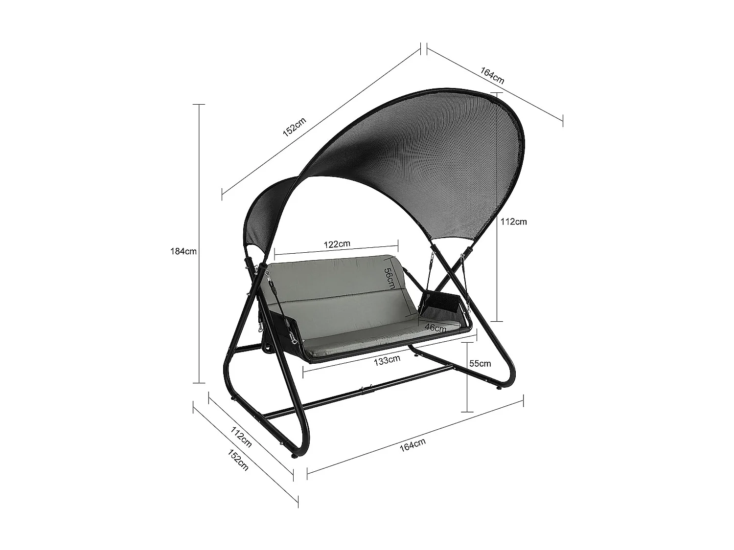 SoBuy Sedia a dondolo Altalena da giardino Dondolo panca da giardino con tenda da sole grigio capacità di carico 300 kg OGS58-HG