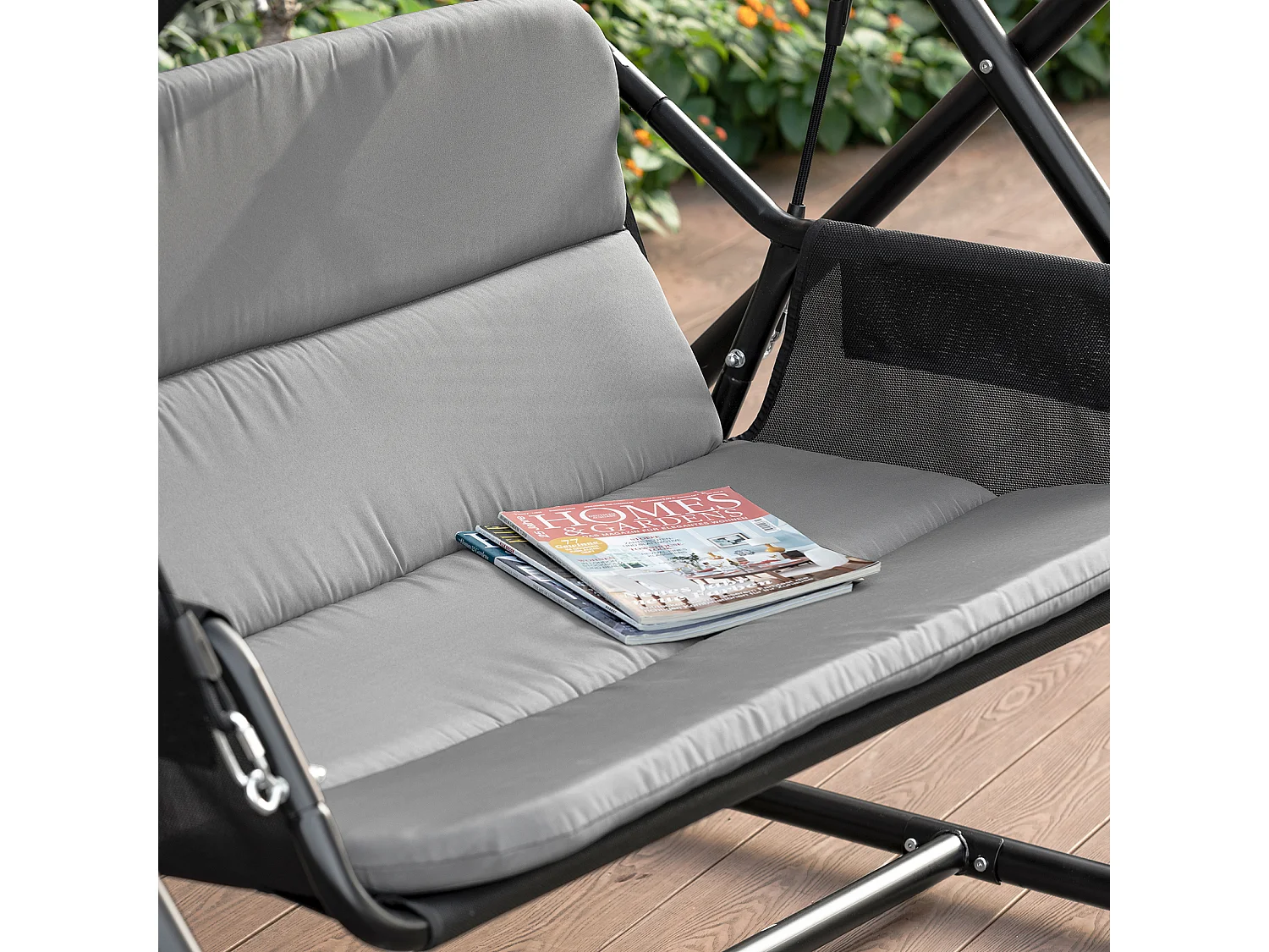 SoBuy Sedia a dondolo Altalena da giardino Dondolo panca da giardino con tenda da sole grigio capacità di carico 300 kg OGS58-HG