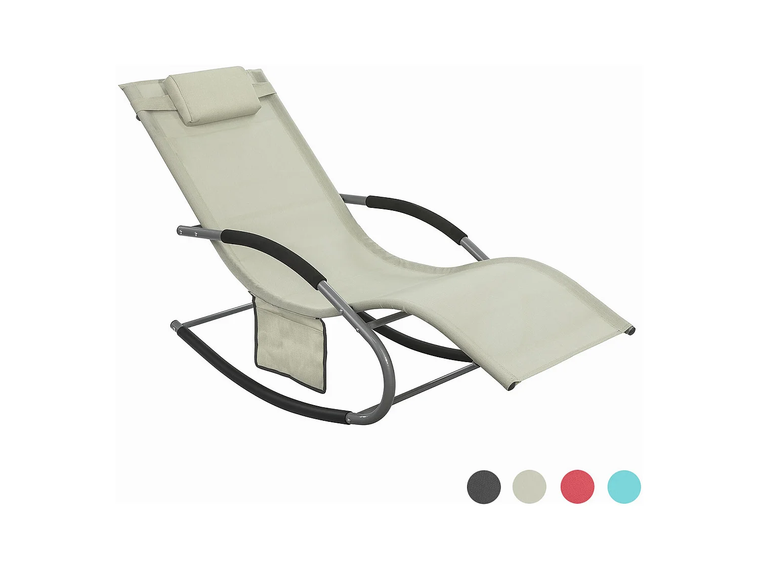 SoBuy Chaise Longue Transat de Jardin Bascule avec Appui-Tête Réglable, Pochette de Rangement et Repose-Pieds, Plage, Crème, OGS28-MI