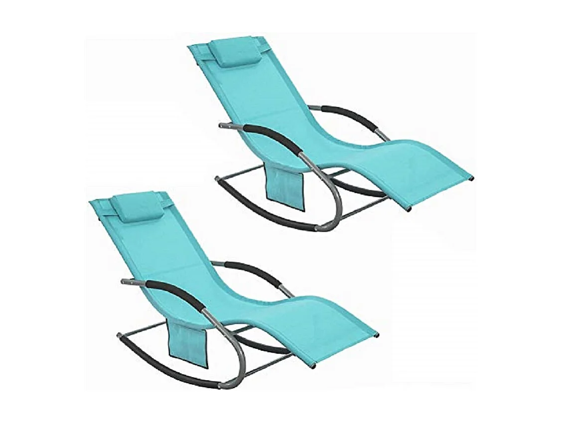 SoBuy OGS28-HBx2 Lot de 2 Fauteuils à Bascule avec Repose-Pieds - Turquoise