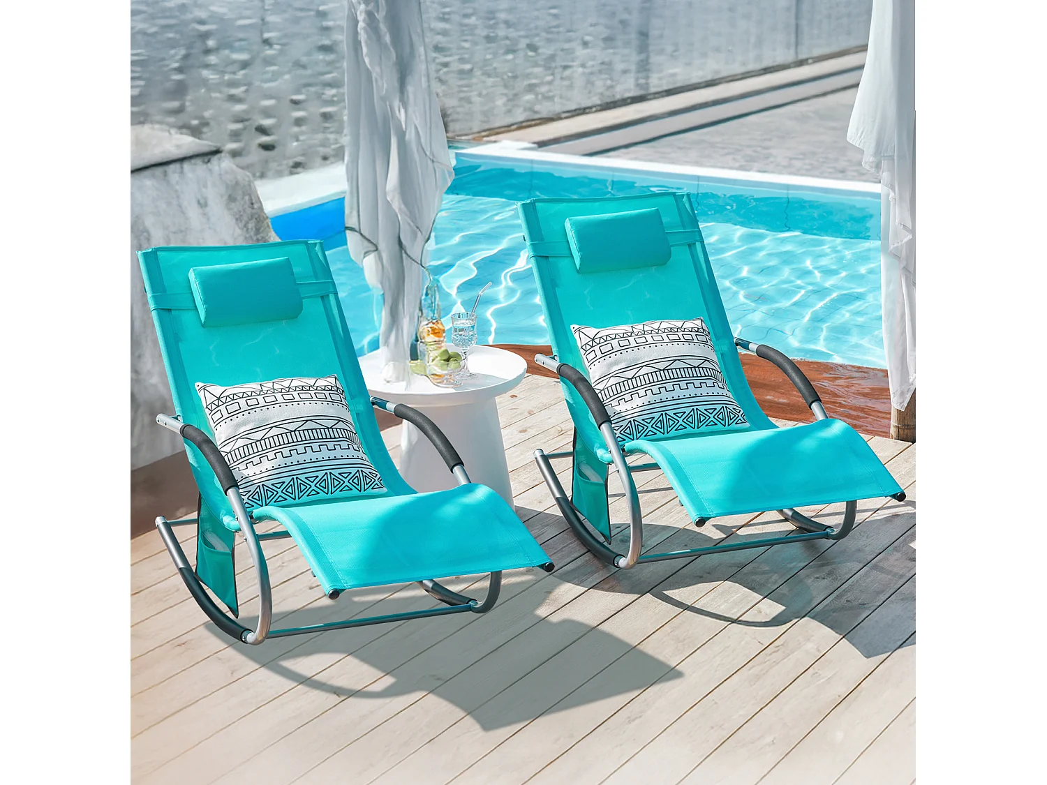 SoBuy OGS28-HBx2 Lot de 2 Fauteuils à Bascule avec Repose-Pieds - Turquoise
