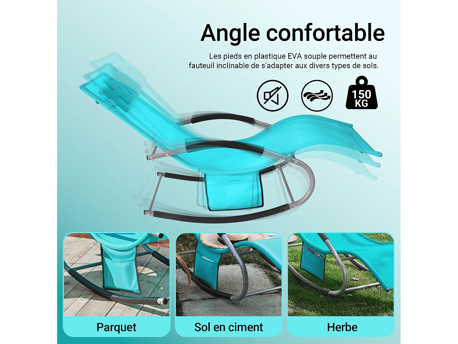 SoBuy OGS28-HBx2 Lot de 2 Fauteuils à Bascule avec Repose-Pieds - Turquoise