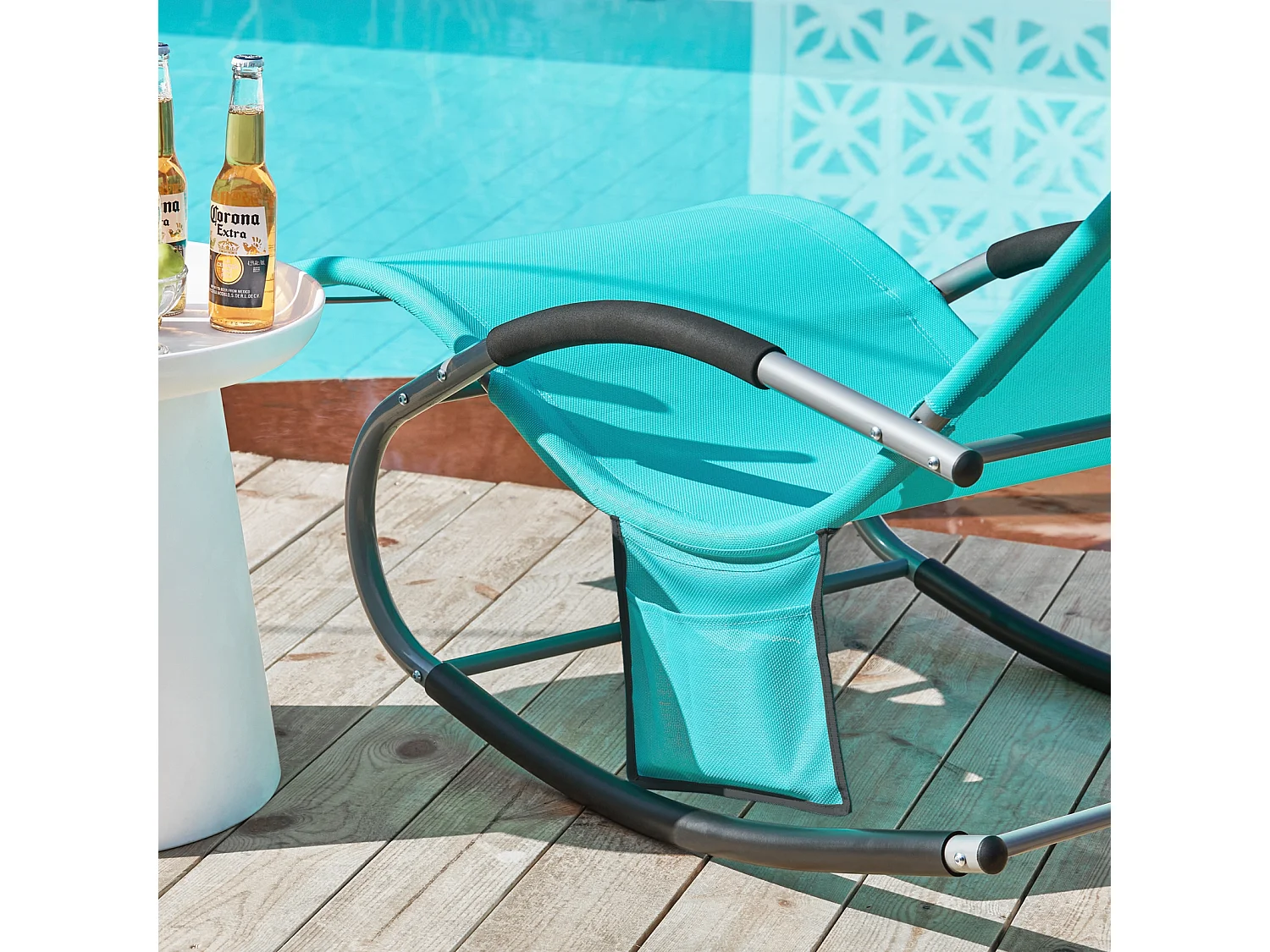 SoBuy OGS28-HBx2 Lot de 2 Fauteuils à Bascule avec Repose-Pieds - Turquoise