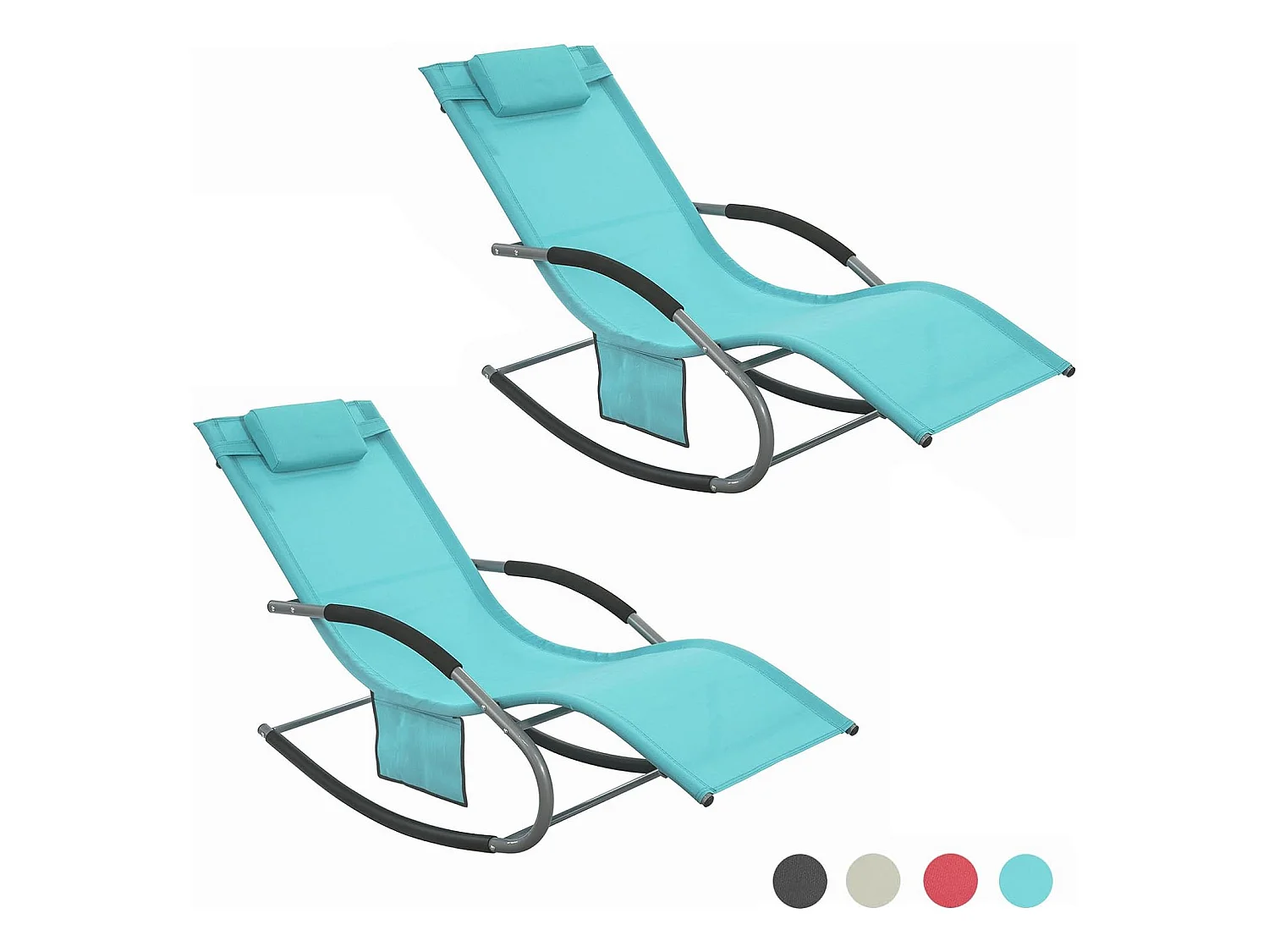 SoBuy OGS28-HBx2 Lot de 2 Fauteuils à Bascule avec Repose-Pieds - Turquoise
