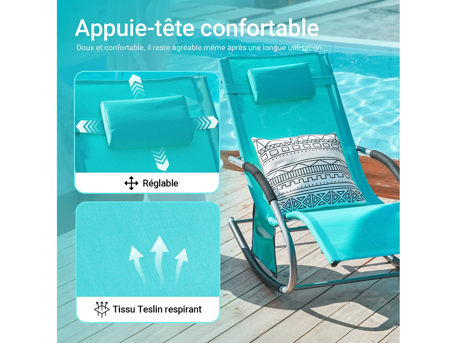 SoBuy OGS28-HBx2 Lot de 2 Fauteuils à Bascule avec Repose-Pieds - Turquoise