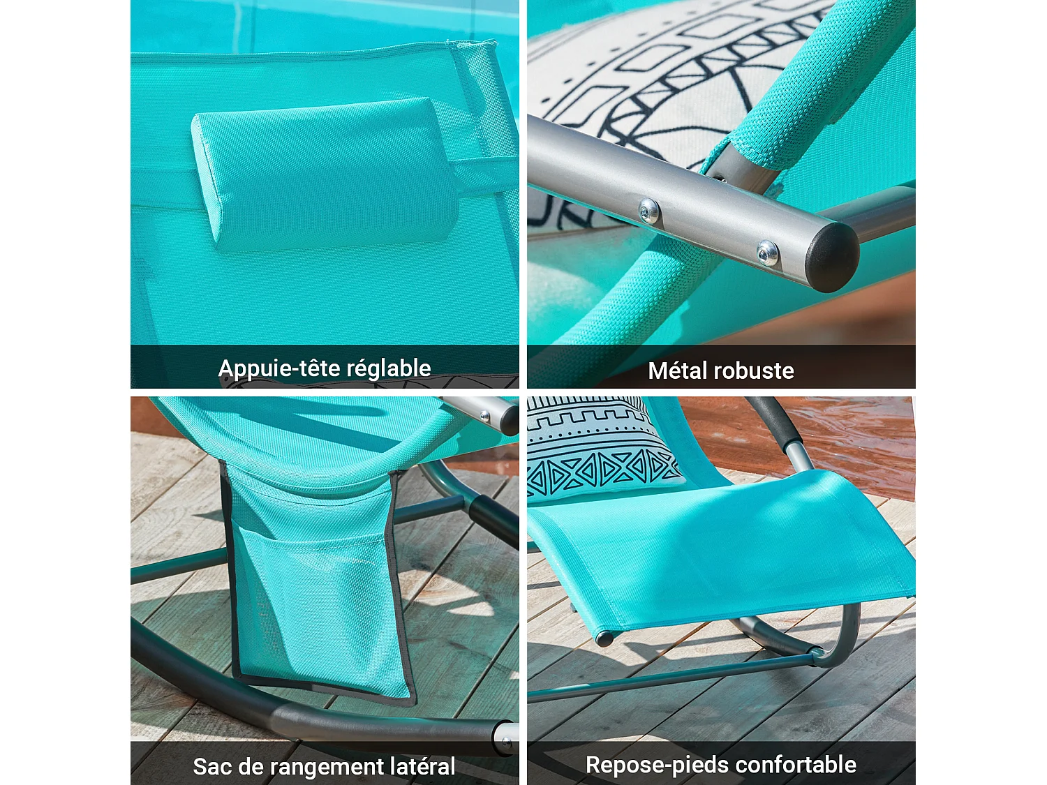 SoBuy OGS28-HBx2 Lot de 2 Fauteuils à Bascule avec Repose-Pieds - Turquoise