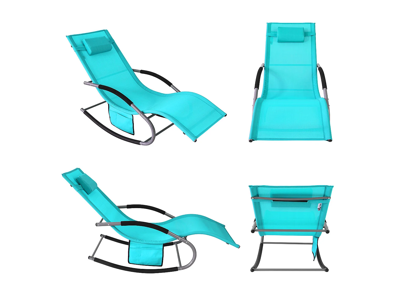 SoBuy OGS28-HBx2 Lot de 2 Fauteuils à Bascule avec Repose-Pieds - Turquoise