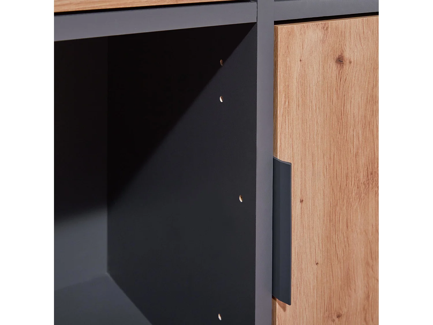 Commode 2 tiroirs et 2 portes en bois gris anthracite et chêne artisan - CO12096