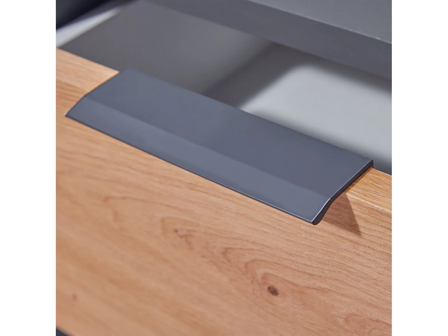 Commode 2 tiroirs et 2 portes en bois gris anthracite et chêne artisan - CO12096