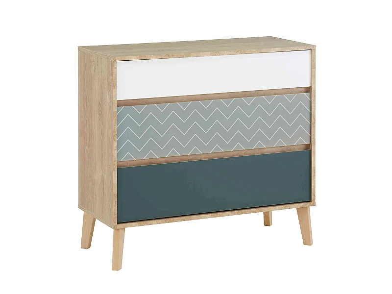 Commode 3 tiroirs en bois imitation chêne clair - CO5046